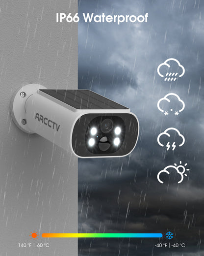 ARCCTV 2K 4MP HD Outdoor Wireless Solar Security Camera with NVR Base Station, 6 Camera Kit