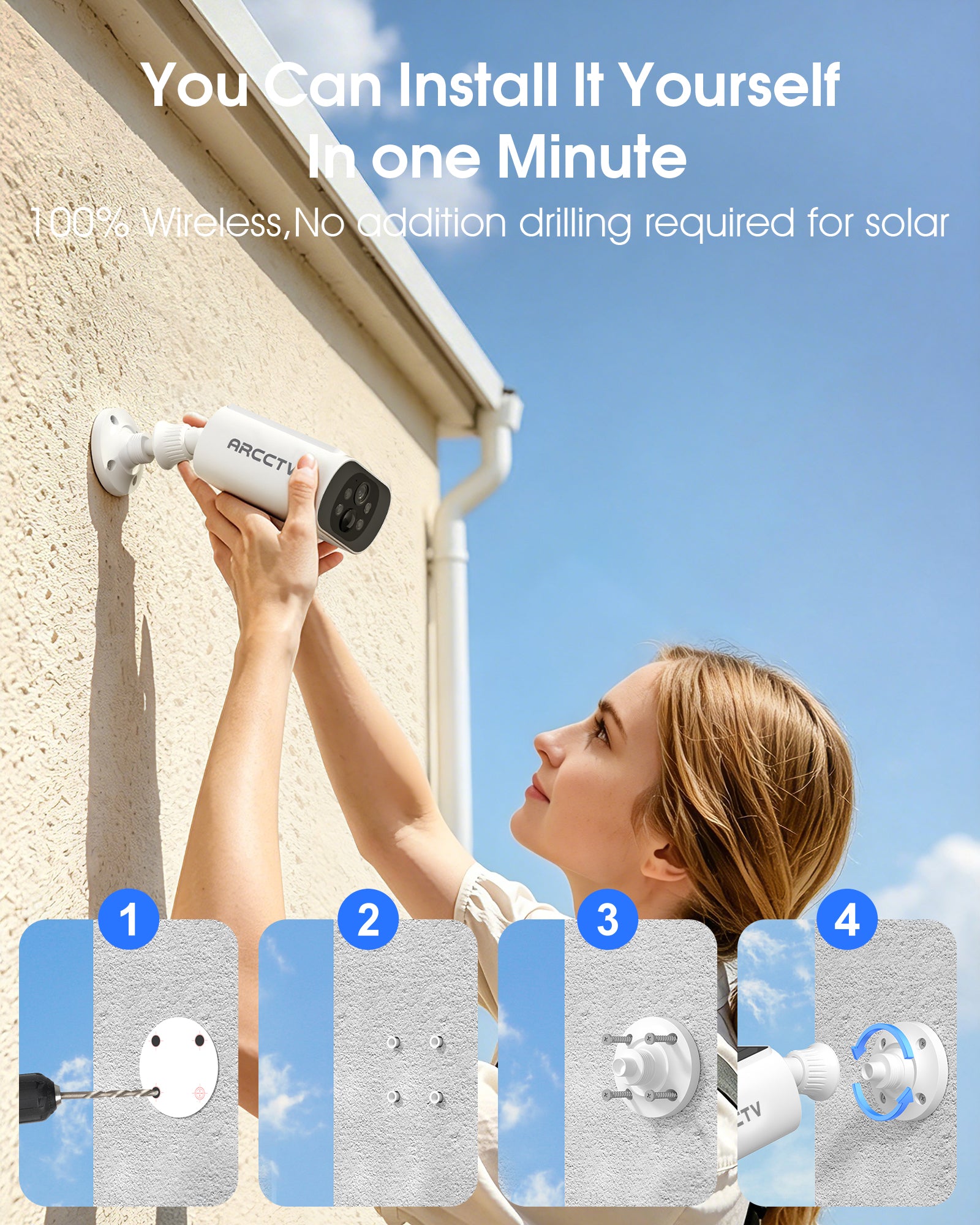 ARCCTV 2K 4MP HD Outdoor Wireless Solar Security Camera with NVR Base Station, 6 Camera Kit