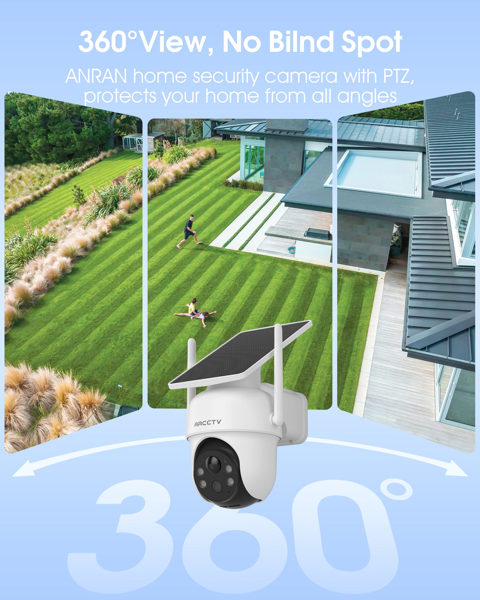 ARCCTV 360° PTZ Wireless Solar Security Cameras System 6-Cam-kit with NVR