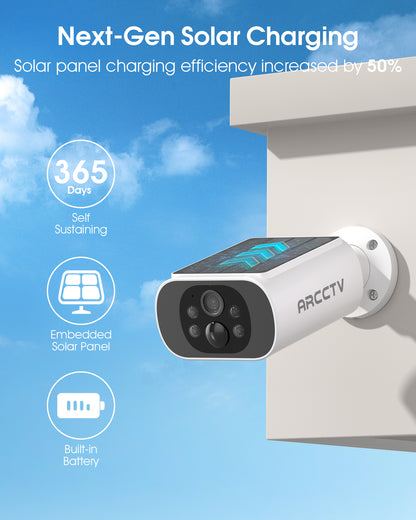 ARCCTV 2K 4MP HD Outdoor Wireless Solar Security Camera with NVR Base Station, 6 Camera Kit