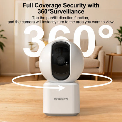 ARCCTV 2K WiFi Baby Monitor Camera HD Two Way Talk IR Night Vision Security PTZ Camera 360° View Auto Tracking