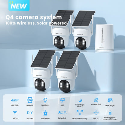 ARCCTV Pro 2K 4MP Integrated Solar Panel Battery Cameras System with 32GB SD Card
