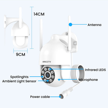 ARCCTV P2 Pro 2K 3MP WiFi PTZ Camera with 360° View(Can't work with any NVR system)