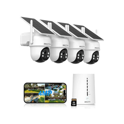 ARCCTV Pro 2K 4MP Integrated Solar Panel Battery Cameras System with 32GB SD Card