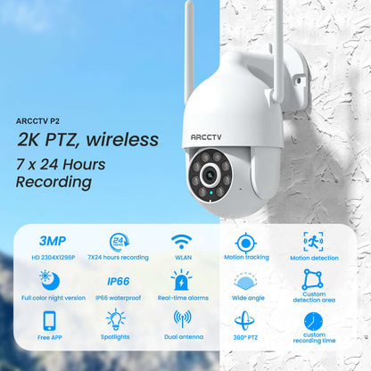 ARCCTV P2 Pro 2K 3MP WiFi PTZ Camera with 360° View(Can't work with any NVR system)